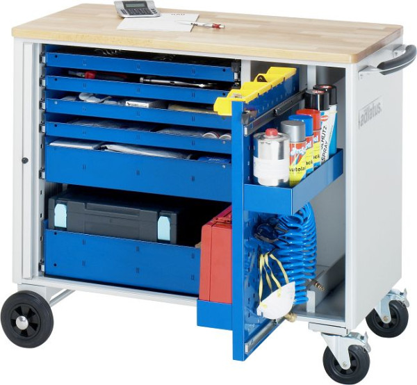 RAU gereedschapswagen serie adlatus model 10220, B1025 x D520 x H890 mm, inclusief massief beukenhouten werkblad, 02-10220B.11