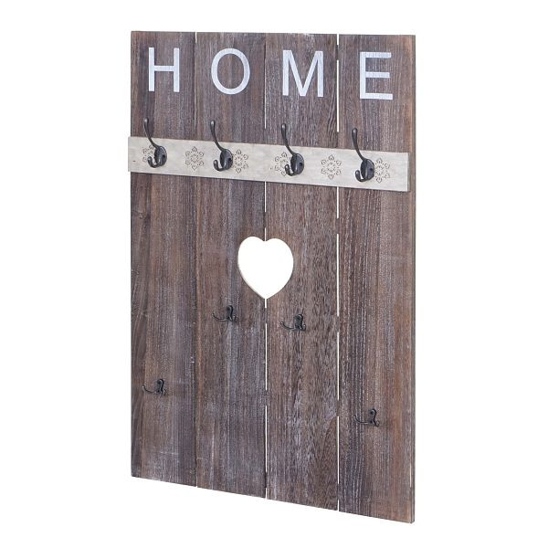 Mendler wandkast HWC-C89 Home, garderobepaneel, vintage shabby look, 8 haken 91x60cm, bruin, shabby, 61914