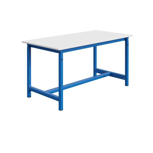 SOFAME PTH werkbank, mechanisch in hoogte verstelbaar, B 1200 x D 750 x H 778 tot 1058 mm, melamine werkblad 38 mm, hemelsblauw RAL 5015, W010020308BI