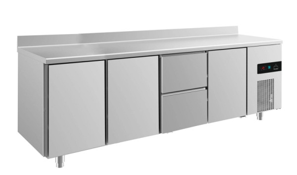 A&S Polarny koeltafel -2 tot +8°C met 3x deuren en 1x twee laden middenrechts, 2330 x 700 x 850 mm, met opstaande rand, KT4TTZTA