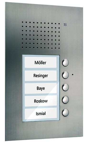 TCS audio voordeurstation serie PUK 5 belknoppen (rechts uitgelijnd), 1-koloms, UP RVS, PUK05/1-ES