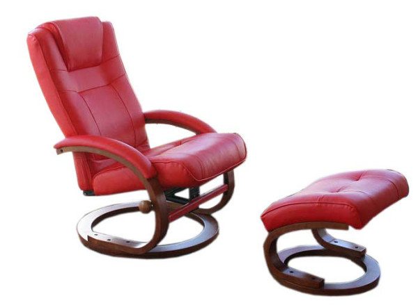 Mendler TV fauteuil Relax fauteuil Fauteuil Pescatori, kunstleer, met kruk, rood, 3887