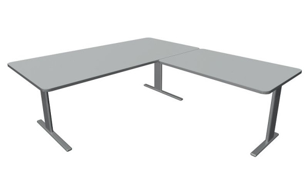 Kerkmann Unic bureau B 2000 x D 1000 x H 750 mm, aanbouwelement 1000 x 600 mm, lichtgrijs, 11334811