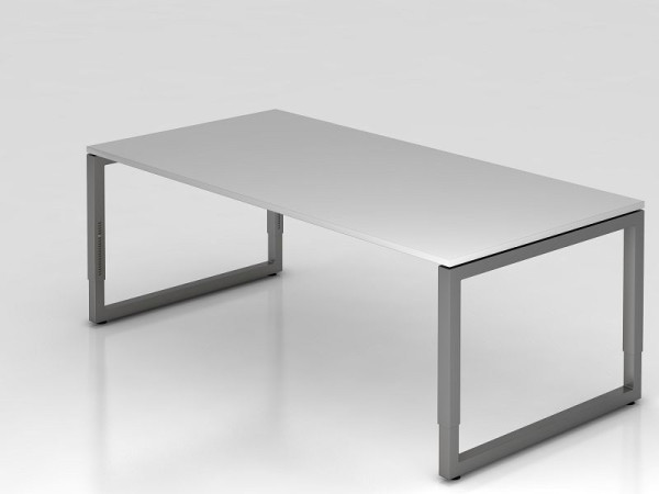 Hammerbacher bureau O-voet vierkant 200x100cm grijs/grafiek, rechthoekige vorm met zwevend tafelblad, VRS2E/5/G