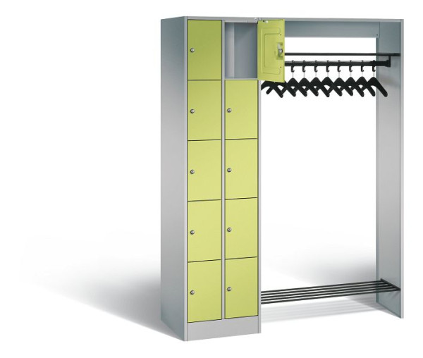 C+P open kledingkast serie 8070, H1950xW1410xD480mm, kleur: wit aluminium / virid green, 80720-00 S10209