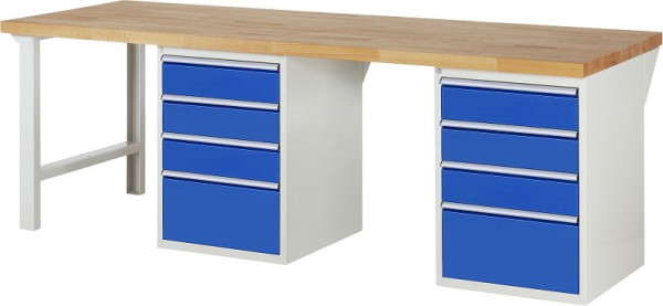 RAU werkbank serie 7000 - modulair ontwerp, 2x onderbakken (4x laden), 2500x840x900 mm, 03-7510A8-259B4S.11