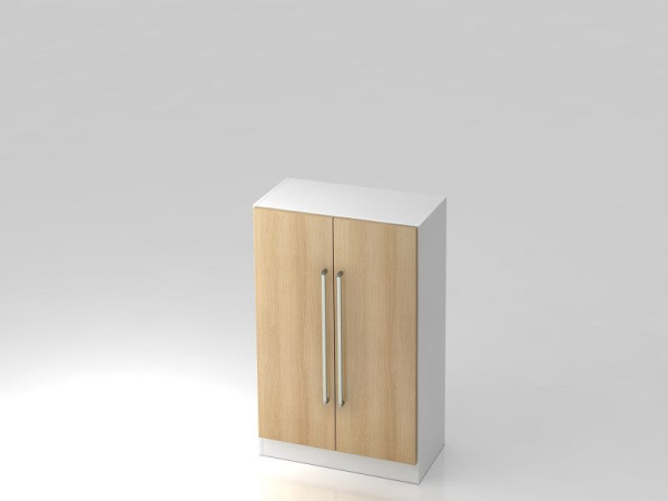 Hammerbacher kast 3OH met onderplaat chroomgreep wit/eiken, 80x42x127 cm (BxDxH), V7550/W/E/CE