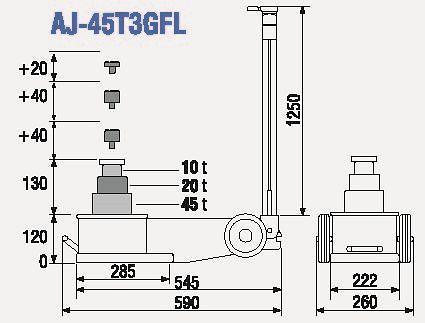 TDL 3-traps luchthydraulische krik, capaciteit: 45t, AJ-45T3GFL