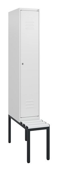 C+P Umkleidespind Classic PLUS, mit untergebauter Sitzbank, 1950x300x815mm, 9016/9016, Zylinderschloss, 0800505-10 S10059