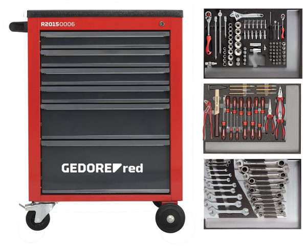 GEDORE rode gereedschapsset in de MECHANIC rode werkplaatswagen, 129-delig, 3301673