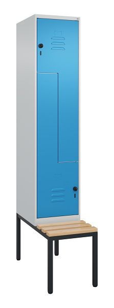 C+P Z-Spind Classic PLUS, met onderbank, 2 vakken, 2120x400x815mm, 7035/5012, draaigrendel, beuken zitlat, 0800537-122 S10004