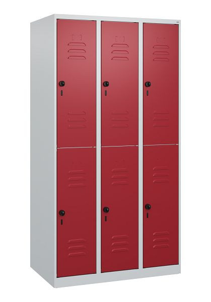 C+P Doppelstöckiger Spind Classic PLUS, 3 Abteile, 1700x900x500mm, 7035/3003, Drehriegel, 0803007-30 S10001