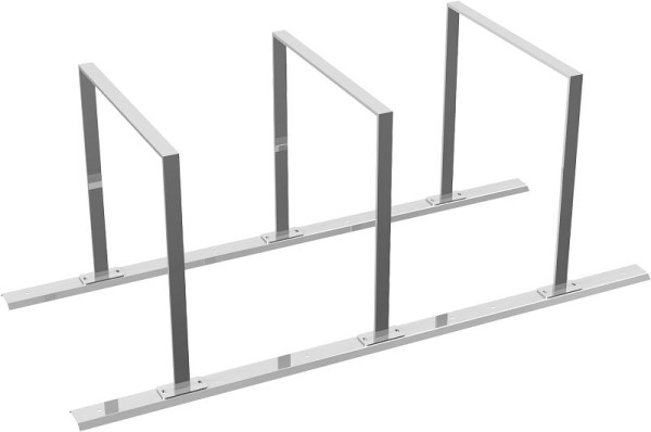 Schake leunbeugel als seriesysteem met (gedeeld) railsysteem voor 3 leunbeugels, lengte: 2100mm, leunbeugel van vlakstaal 50x12mm, 425_30