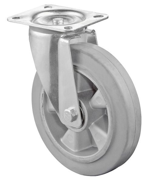 BS rollen transportrol, wielbreedte 50 mm, wiel-Ø 200 mm, draagvermogen 300 kg, grijze elastische banden, aluminium wiellichaam, kogellagers, L400.B83.200