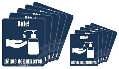 Contacto Schild ''Hände desinfizieren'', selbstklebend, 9 cm und 12 cm, verpackt mit je 5 Stück, 7592/901