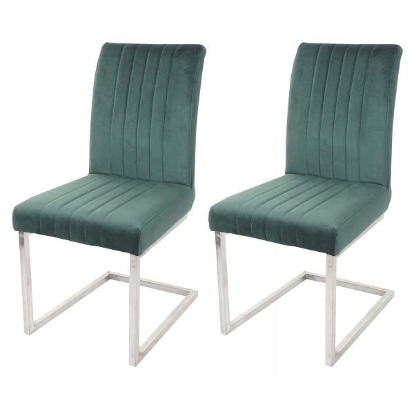 Mendler set van 2 sledestoelen HWC-L14, bezoekersstoel, vergaderstoel, fluweel geborsteld RVS, groen, 98099