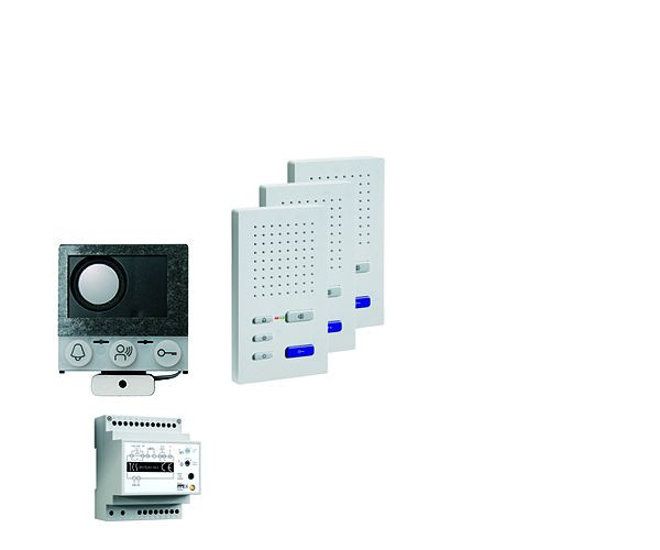 TCS audio:pack installatie voor 3 woonunits, met ingebouwde luidspreker ASI12000 + 3x handsfree speaker ISW3030 + bedieningsapparaat BVS20, PAIF030/004