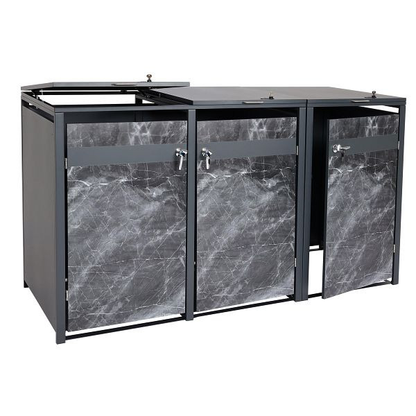 Mendler HWC-J82 3-weg rolcontainer bekleding, rolcontainer box, uitbreidbaar, metaal 80kg, antraciet, donkere marmerlook, 83393+83394+83395