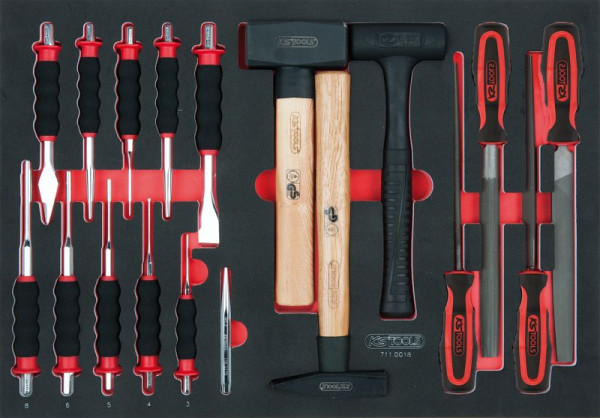 KS Tools SCS vijl-, beitel- en hamerset, 18-delig in 1/1 systeeminzet, 711.0018