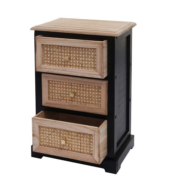 Mendler ladekast HWC-K87, ladekast, hout rotan 63x40x28cm, zwart, natuurlijke kleur, 97674