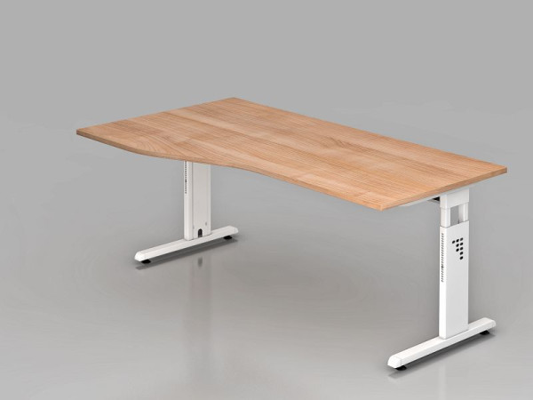 Hammerbacher bureau C-poot 180x100/80cm walnoot/wit, werkhoogte 65-85 cm, VOS18/N/W