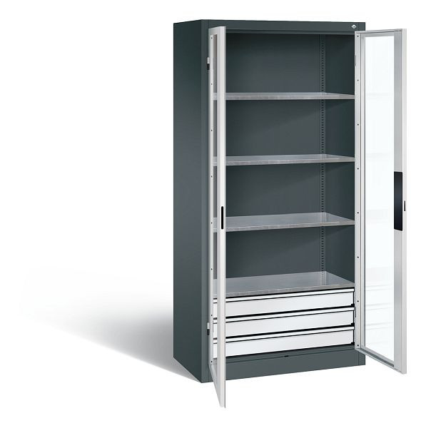 C+P gereedschapskast Acurado, H1950xW930xD500mm, kleur: antracietgrijs/lichtgrijs, verzonken handgreep, 8921-5532 S10002