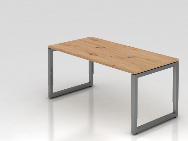 Hammerbacher bureau RS16, 160 x 80 cm, blad: knoestig eiken, 25 mm dik, 2 mm ABS rand, rechthoekige vorm met zwevend tafelblad, grafiet, VRS16/R/G