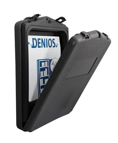 DENIOS documentenbox van kunststof (PE), zwart, opening aan de voorkant, voor A4-documenten, 303314