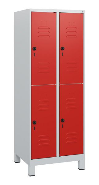 C+P Doppelstöckiger Spind Classic PLUS, Füße, 2 Abteile, 1630x600x500mm, 7035/3020, Drehriegel, 0803105-20 S10002