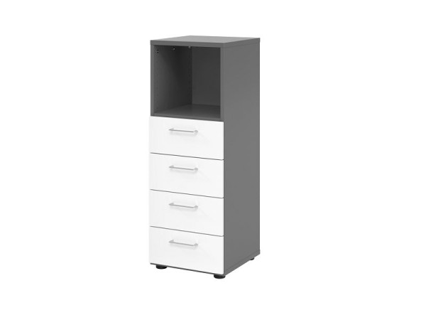 Hammerbacher ladekast 3OH, 4 laden 934S4 BS, romp: grafiet / voorkant: wit, 40x41,7x110 cm (BxDxH), 4 laden, metalen handgreep BS, V934S4/G/W/BS