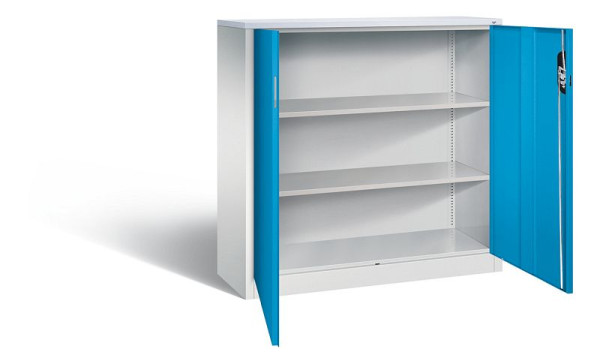 C+P kantoorkast Acurado, H1200xB1200xD400mm, kleur: lichtgrijs/lichtblauw, verzonken handgreep, 3 niveaus, 9467-1200 S10189