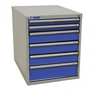 ADB ladekast met zes laden, buitenafmetingen van de romp: HxBxD: 650mm x 535mm x 700mm, romp: lichtblauw, 52526