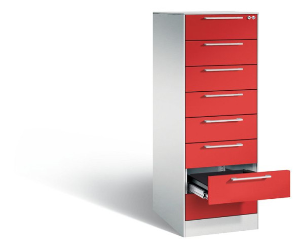 C+P archiefkast Asisto, H1310xB440xD600mm, kleur: lichtgrijs / vuurrood, beugelgreep, 146225-822 S10023