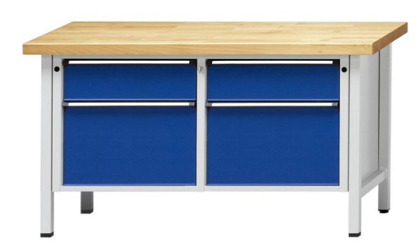 ANKE kastwerkbank; 1500x700 mm; RAL 7035/5010; Links 2 laden 180, 360 mm; Rechts 2 laden 180, 360 mm