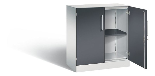 C+P dressoir met vleugeldeuren Asisto, H915xB800xD435mm, kleur: lichtgrijs/zwartgrijs, beugelgreep, 2 niveaus, 141053-000 S10189