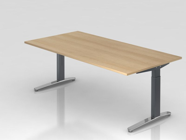 Hammerbacher bureau C-poot 200x100cm eiken/grafiet (gepolijst), rechthoekige vorm, VXB2E/E/GC