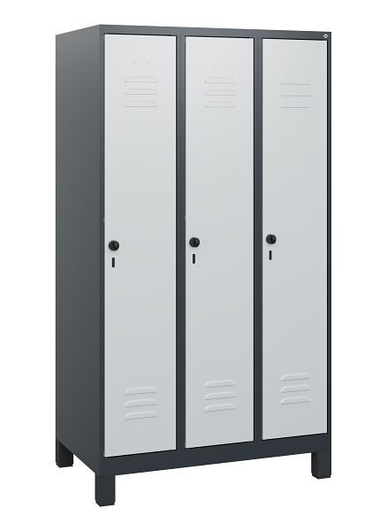 C+P Umkleidespind Classic PLUS, Füße, 3 Abteile, 1630x900x500mm, 7035/7035, Drehriegel, 0800105-30 S10009