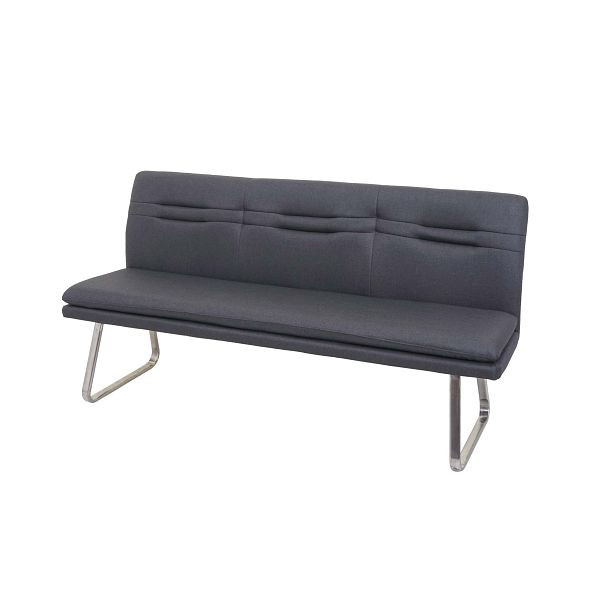 Mendler bank HWC-H70, eetkamerbank, gestoffeerde bank, rugleuning stof/textiel geborsteld RVS, grijs 180cm, 73915+73960