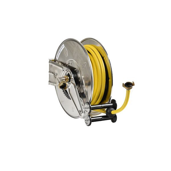 Ebinger slanghaspel OSM 310, max. 12bar / 50°C, 15m - 1/2" ID PVC weefselslang, behuizing: RVS, 1.314.101