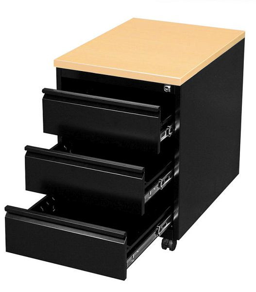 Lüllmann rolcontainer, 620 x 460 x 600 mm, gitzwart/esdoorn decor, 3 laden, 505302