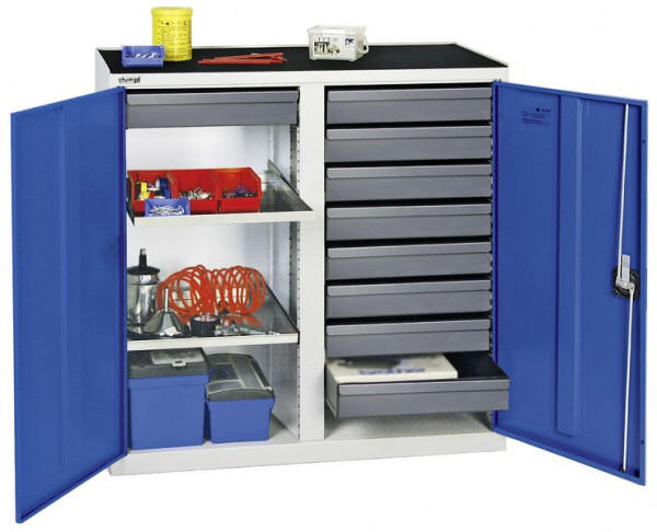 stumpf gereedschaps- en materiaalkast serie 3000, 7035/5010, 9 laden 100 mm, 2 onderstellen, 3002974