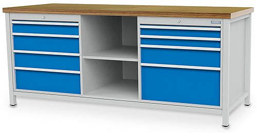 Bedrunka + Hirth box werkbank Serie 2000 R24-24, 1x50, 1x150, 2x200, 2x75, 1x150, 1x300, lade volledig uittrekbaar 100%, 2000 x 750 x 859 mm, 03.20.04V