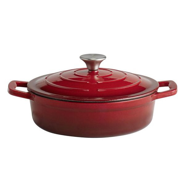 APS braadpan met deksel "5 STARS", gietijzer, geschikt voor inductie, ovenbestendig, inclusief dekselhouder, Ø 25 cm, 2,5 liter, rood, 88300
