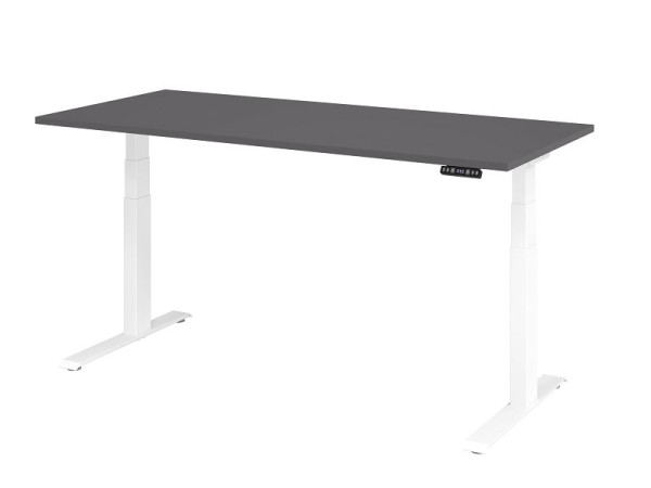Hammerbacher bureau XDKB19, 180 x 80 cm, blad: grafiet, 25 mm dik, ABS dikke rand, rechthoekige vorm, wit, VXDKB19/G/W