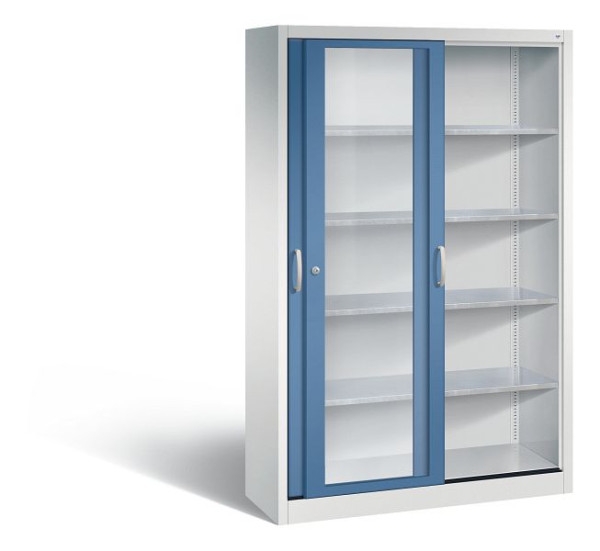 C+P schuifdeurkast Acurado, H1950xB1200xD400mm, kleur: lichtgrijs / verre blauw, beugelgreep, 2049-055 S10084
