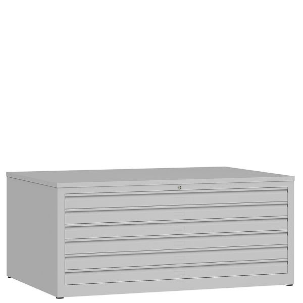Lüllmann tekenkast, 6 laden DIN A0, 605 x 1405 x 955 mm, lichtgrijs, 565310