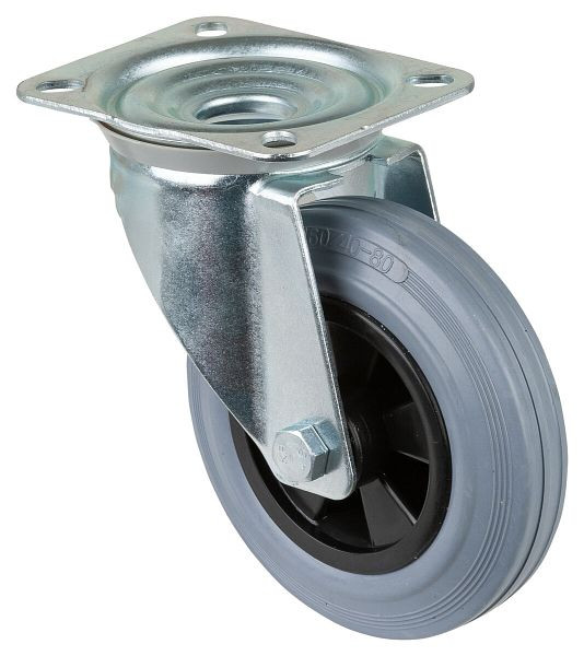 BS-rollen transportrol, wielbreedte 40 mm, wiel-Ø 160 mm, draagvermogen 135 kg, grijs rubber, rollager, plaat, VE = 2 stuks, L400.B46.160
