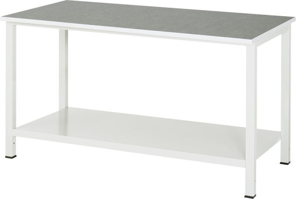 RAU werktafel serie 900, B1500xD800xH825mm, blad met universeel/linoleum bekleding, met plank onder, 650mm diep, 03-900-6-L25-15.12