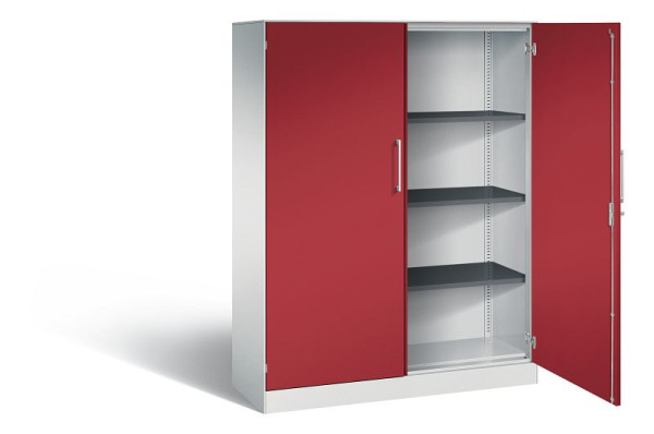 C+P vleugeldeurkast Asisto, H1635xB1200xD435mm, kleur: lichtgrijs/robijnrood, beugelgreep, 4 niveaus, 141011-000 S10059