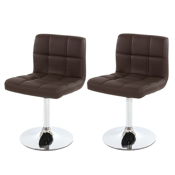 Mendler set van 2 eetkamerstoelen bureaustoel Kavala imitatieleer chroom, bruin, 26629